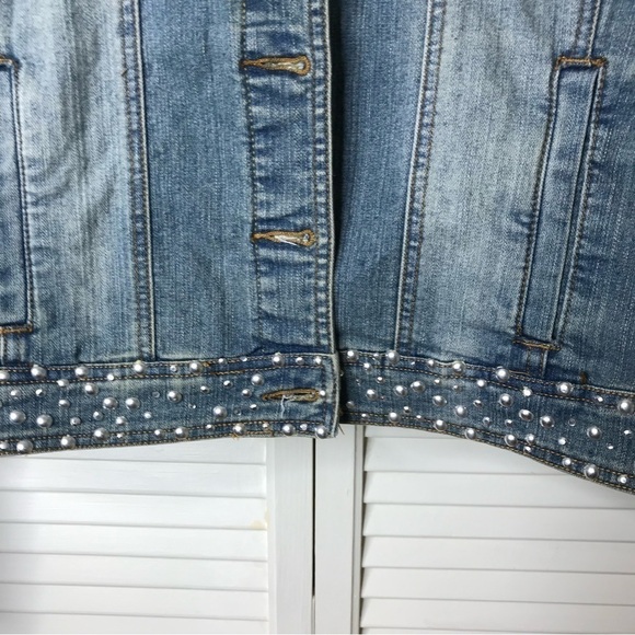 JouJou Jr Plus 2X Womens Denim Studded‎ Distressed Jacket Cropped Pockets Blue - Picture 6 of 16